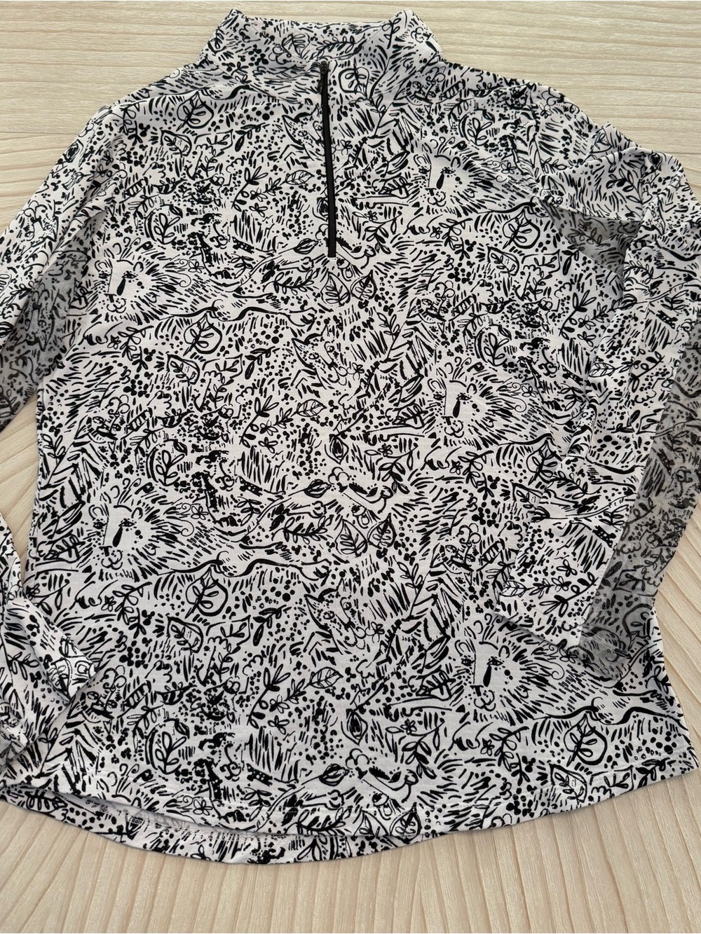 IBKUL Black and White Printed Quarter-Zip Long Sleeve Top